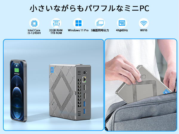 NipoGi ミニpc Core i5 12450H 32GB DDR4 SSD 1TB M.2 NVMe 最大4.4GHz mini pc  WiFi6 32GB DDR4 3200MHz 1TB M.2 NVMe SSD容量拡大可能 小型pc 4K@60Hz 静音 高速熱放散 